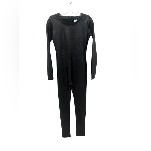 JUMPSUIT UNISEX Black Vegan Crew Neck Zip Up Stretchy One Piece Size Small NWT - Picture 1 of 11